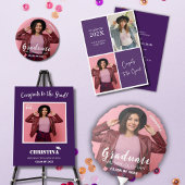 パープルモダンと金ゴールドの卒業キャップ 招待状