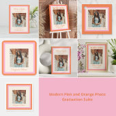 Modern Pink and Orange Border Photo Graduation スクエアシール