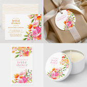 バジェットピンクオレンジウォーターカラーフローラシャワー招待状