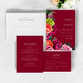 エレガントモダンフローラ結婚ブルゴーニュ 招待状