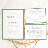 Modern Sage Green Border Wedding Reception エンクロージャーカード