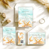 Elegant Modern Starfish Shells Ocean Beach Wedding セーブザデート