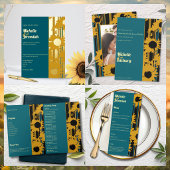 Sunflower Teal Blue Gold Modern Wedding Memorial アクリルサイン