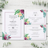 モダン・ウォーターカラー・ブルームズ Save the Date 招待状 (この独立クリエイターのコレクションをカスタマイズ。)