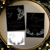 オリーブエレガントブランチブラック&金ゴールド結婚ズ 箔招待状