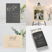 Modern Elegant Script Black Custom Message Wedding サンキューカード