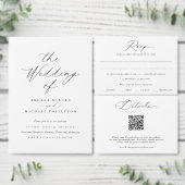 繊細エレガントな書道QR結婚の詳細 エンクロージャーカード (この独立クリエイターのコレクションをカスタマイズ。)