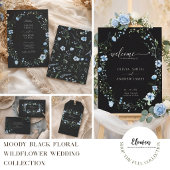 ブラックブルーの野の花の結婚式のお礼 サンキューカード