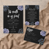 Moody Black Floral Classic Script Wedding Details エンクロージャーカード (この独立クリエイターのコレクションをカスタマイズ。)