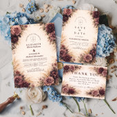 Moody Burgundy Floral Autumn Wedding セーブザデート