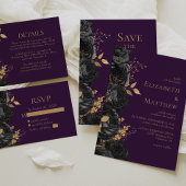 黒金ゴールド紫フローラ保存日 案内状