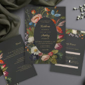 Moody Romantic Gothic Reds Dark Floral Wedding 出欠カード