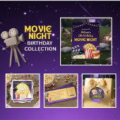 Purple Gold Movie Night Ticket Birthday Party  