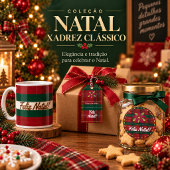 Adesivo Etiqueta de Natal Xadrez スクエアシール