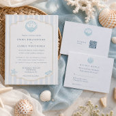 Coastal Seashell Monogram Nautical Striped Wedding 招待状