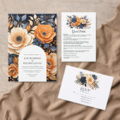 Navy Blue, Burnt Orange & Champagne Floral Wedding 出欠カード (この独立クリエイターのコレクションをカスタマイズ。)