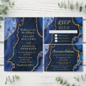 Navy Blue and Gold Agate Wedding Program プログラム (この独立クリエイターのコレクションをカスタマイズ。)