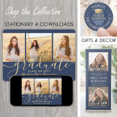 卒業式ブラッシュドネイビーブルー金ゴールドホワイトミニスプリット スパークリングワインラベル