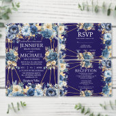 ネイビーブルーと金ゴールドウィンターウェディング招待状 招待状 (この独立クリエイターのコレクションをカスタマイズ。)