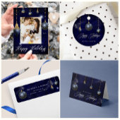 ネイビーブルー金ゴールドオーナメントエレガントホリデー紙 スタンダードカクテルナプキン