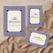 Old Money Navy Ivory Checkered Wedding Details エンクロージャーカード (この独立クリエイターのコレクションをカスタマイズ。)