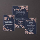 ネイビーブルーとバラ金ゴールドフローラアドレス ラベル (この独立クリエイターのコレクションをカスタマイズ。)