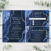 Navy Blue and Silver Agate Wedding Program プログラム (この独立クリエイターのコレクションをカスタマイズ。)