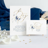 Navy Blue and Gold Bow Boy Baby Shower 招待状
