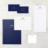 Navy Blue Simple Elegant Modern Monogram ノートカード