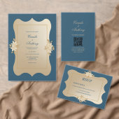 ネイビー金ゴールドフローラボ結婚ーホズ 出欠カード (この独立クリエイターのコレクションをカスタマイズ。)