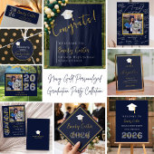 Senior 2026 Graduation Photo Invitation Navy Gold 招待状