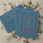 ネイビーレッド金ゴールド縁どフローラウェディング日付を保存 招待状 (この独立クリエイターのコレクションをカスタマイズ。テスト)