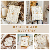 Neutral Beige Gingham Peanut Baby Shower Favor 台座サイン