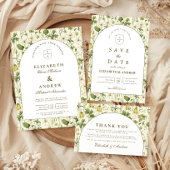 Neutral Botanical Arch Garden Wedding セーブザデート