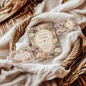 Photo Neutral Fig Floral 1st Birthday サンキューカード