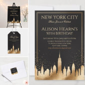 New York City Skyline Party Supplies Black & Gold ギフトタグ