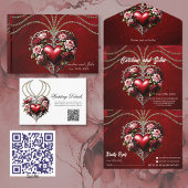 花の付いた高貴なゴシックハート。 オールインワン招待状