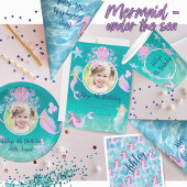 海の水の下の人魚の色の海子供のパーティー 招待状