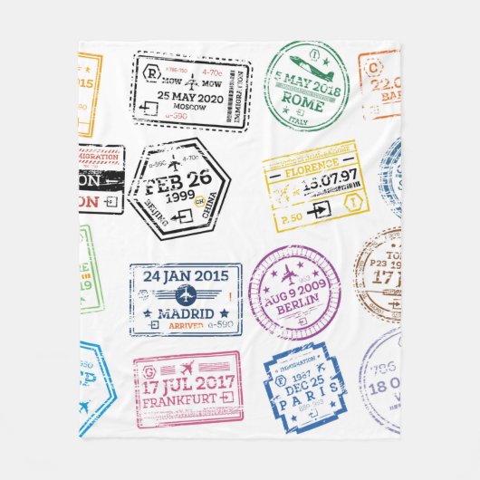 Collection of Passport Stamps Isolated on White. V フリースブランケット (正面)