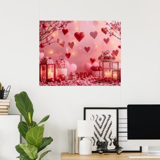 Collection of Pink and Red Hearts on a Modern Wall ポスター (ホームオフィス)