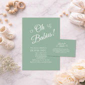 Oh Babies Sage Green Twin Baby Shower Invitation 招待状