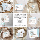 Oh Baby Script Elephant in Hot Air Balloon Shower 招待状