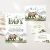 Oh Boy Woodland Bear Baby Shower Thank You Card 招待状