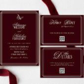 Luxury Ivory Burgundy Monogram Wedding 招待状