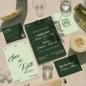Elegant Chic Dark Green QR Code Wedding 出欠カード