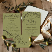 シンプルモダンオリーブグリーンオリーブブランチ写真 招待状