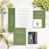 白と緑の結婚式RSVP QRコード エンクロージャーカード