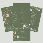 セージ緑の野結婚花の詳細カード 招待状