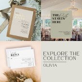 ミニマリストベージュカリグラフィー婚約パーティ 招待状