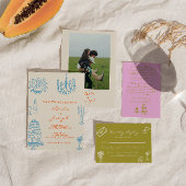 Hand Drawn Coral Romantic Whimsical Wedding セーブザデート